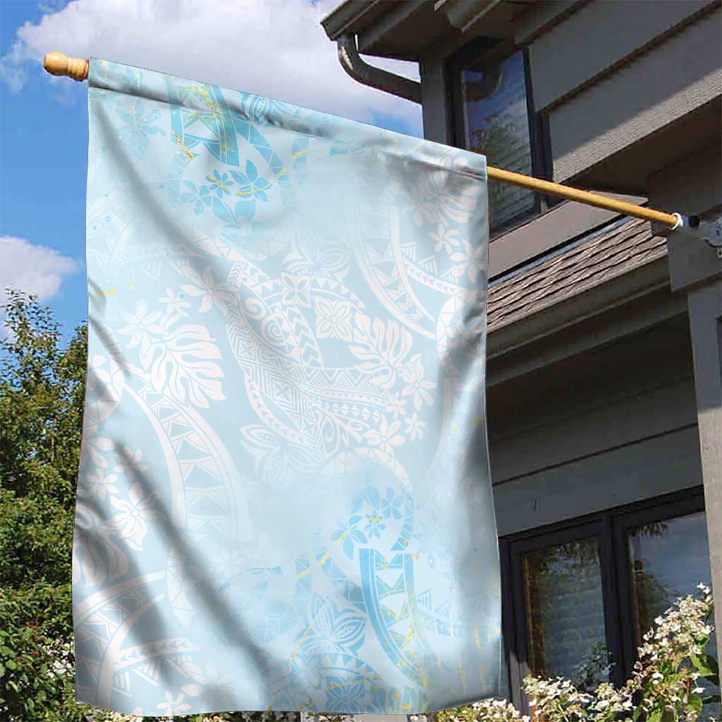 Polynesian Tiare Monstera Baby Blue Garden Flag Liquid Style - Polynesian Pride