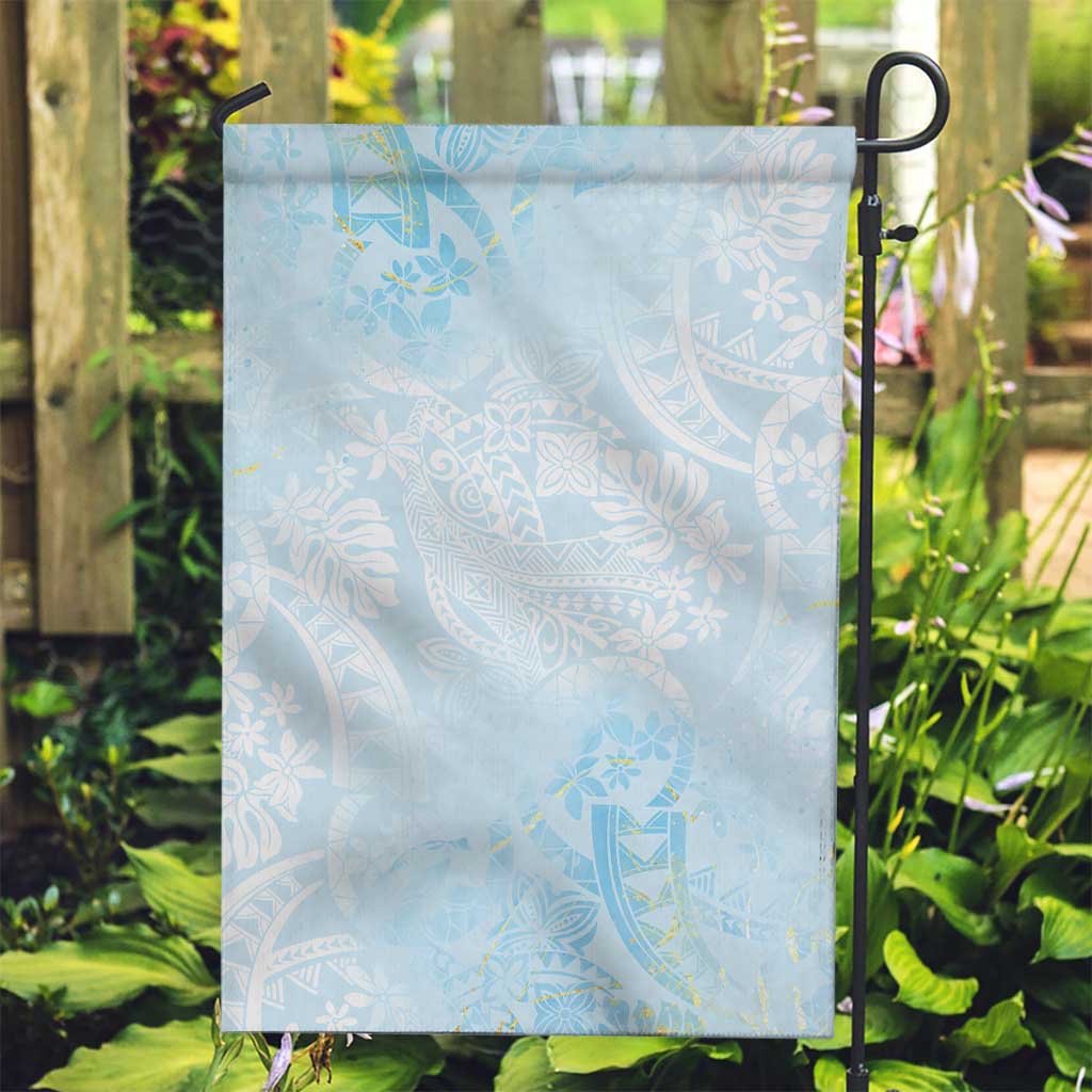Polynesian Tiare Monstera Baby Blue Garden Flag Liquid Style - Polynesian Pride