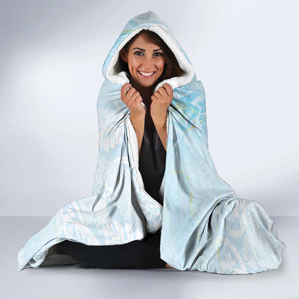 Polynesian Tiare Monstera Baby Blue Hooded Blanket Liquid Style - Polynesian Pride