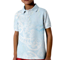 Polynesian Tiare Monstera Baby Blue Kid Polo Shirt Liquid Style - Polynesian Pride