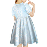 Polynesian Tiare Monstera Baby Blue Kid Short Sleeve Dress Liquid Style - Polynesian Pride