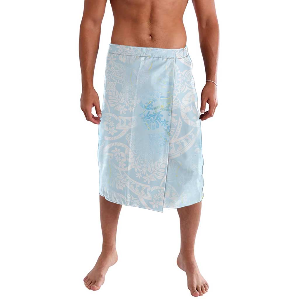 Polynesian Tiare Monstera Baby Blue Lavalava Liquid Style - Polynesian Pride