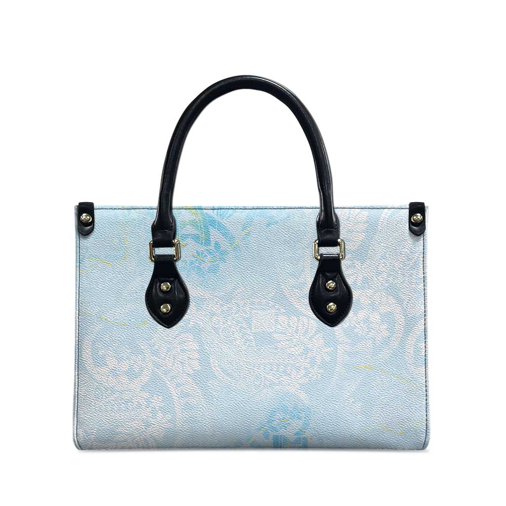 Polynesian Tiare Monstera Baby Blue Leather Bag Liquid Style - Polynesian Pride