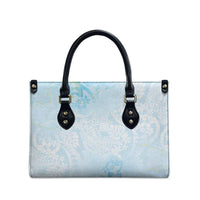 Polynesian Tiare Monstera Baby Blue Leather Bag Liquid Style - Polynesian Pride