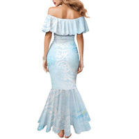 Polynesian Tiare Monstera Baby Blue Mermaid Dress Liquid Style - Polynesian Pride