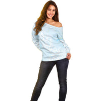 Polynesian Tiare Monstera Baby Blue Off Shoulder Sweater Liquid Style - Polynesian Pride