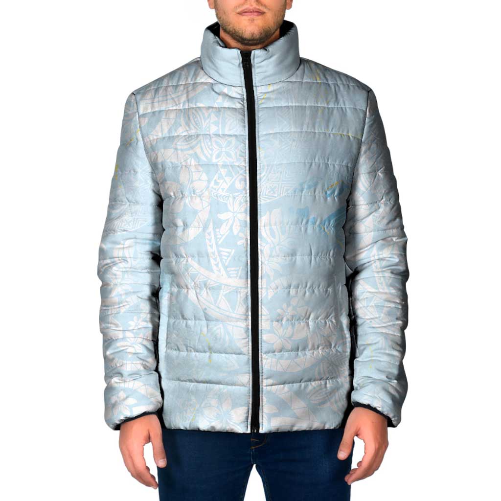 Polynesian Tiare Monstera Baby Blue Padded Jacket Liquid Style - Polynesian Pride