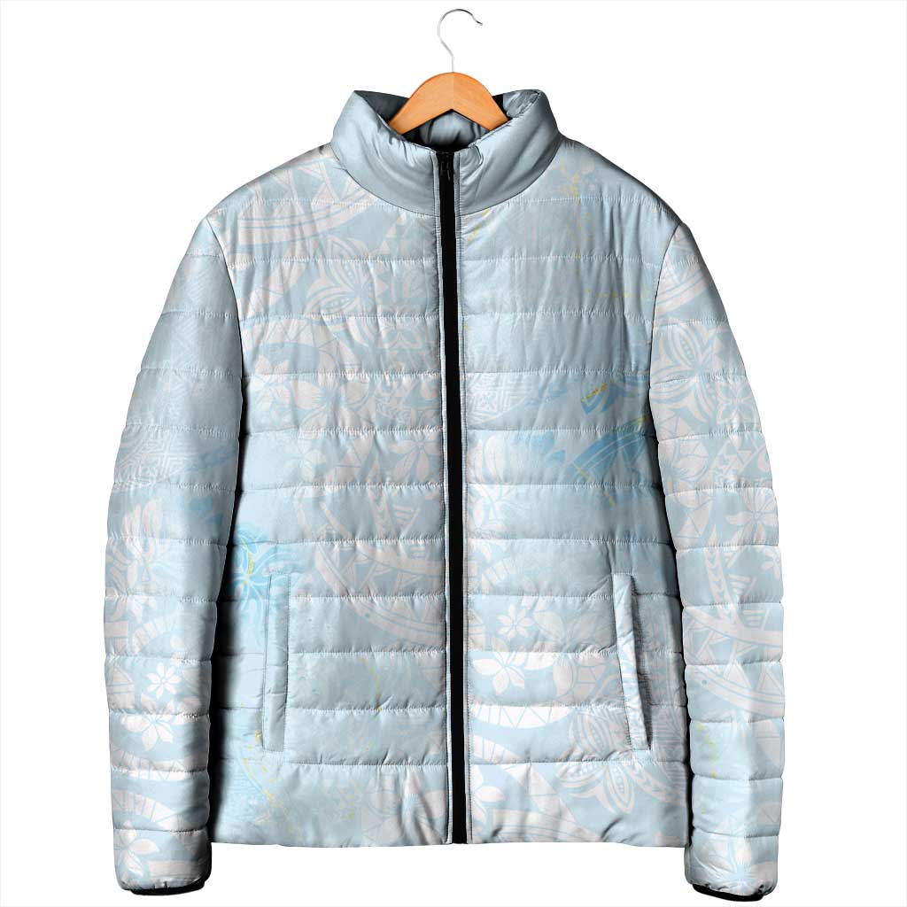 Polynesian Tiare Monstera Baby Blue Padded Jacket Liquid Style - Polynesian Pride