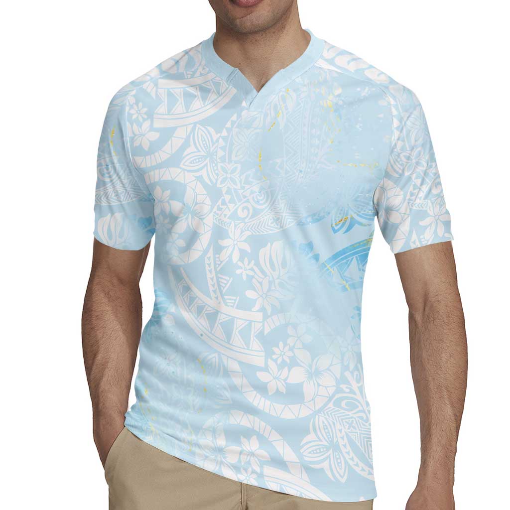 Polynesian Tiare Monstera Baby Blue Rugby Jersey Liquid Style - Polynesian Pride