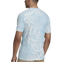 Polynesian Tiare Monstera Baby Blue Rugby Jersey Liquid Style - Polynesian Pride