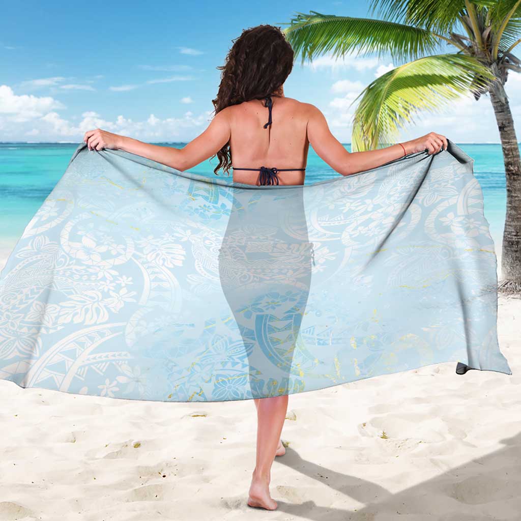 Polynesian Tiare Monstera Baby Blue Sarong Liquid Style - Polynesian Pride