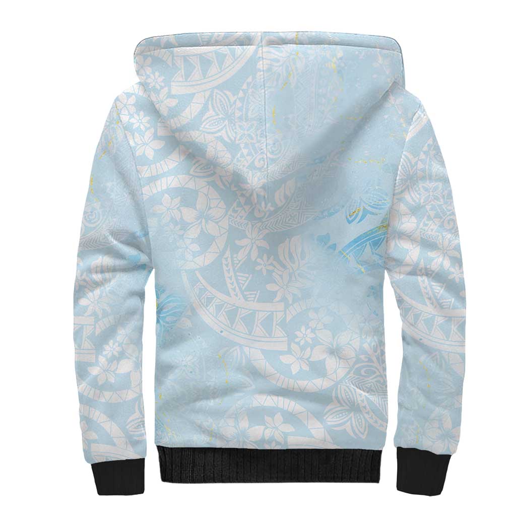Polynesian Tiare Monstera Baby Blue Sherpa Hoodie Liquid Style - Polynesian Pride