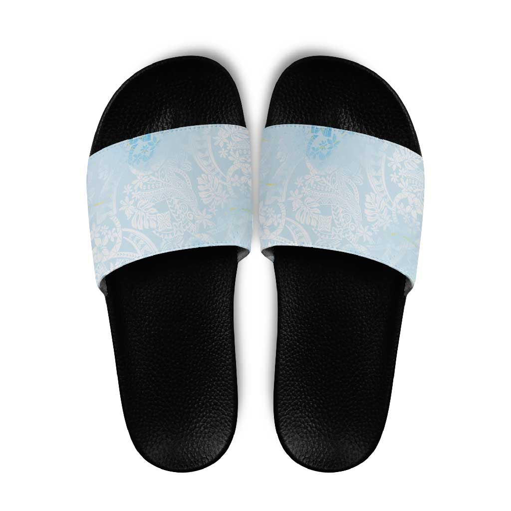 Polynesian Tiare Monstera Baby Blue Slide Sandals Liquid Style - Polynesian Pride
