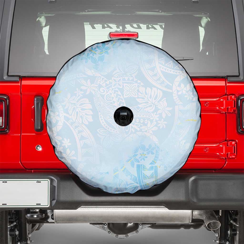 Polynesian Tiare Monstera Baby Blue Spare Tire Cover Liquid Style - Polynesian Pride