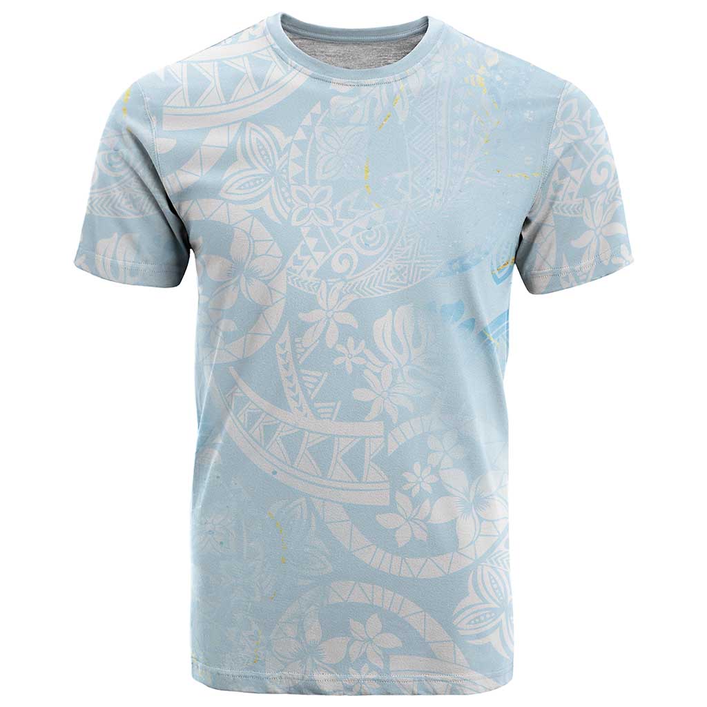 Polynesian Tiare Monstera Baby Blue T Shirt Liquid Style - Polynesian Pride