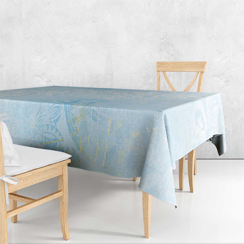 Polynesian Tiare Monstera Baby Blue Tablecloth Liquid Style - Polynesian Pride
