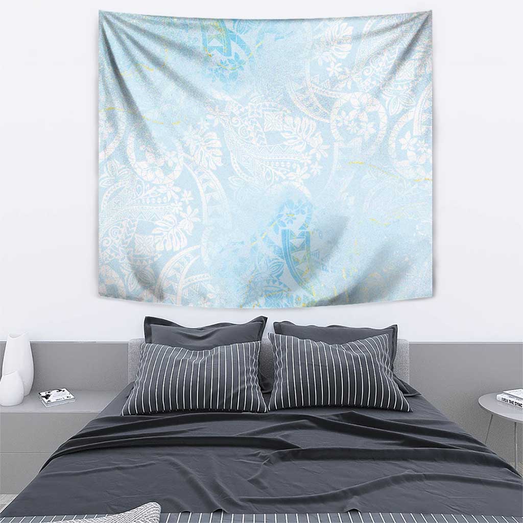 Polynesian Tiare Monstera Baby Blue Tapestry Liquid Style - Polynesian Pride