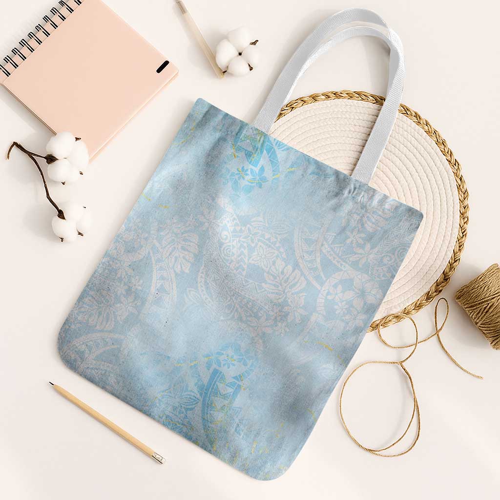 Polynesian Tiare Monstera Baby Blue Tote Bag Liquid Style - Polynesian Pride