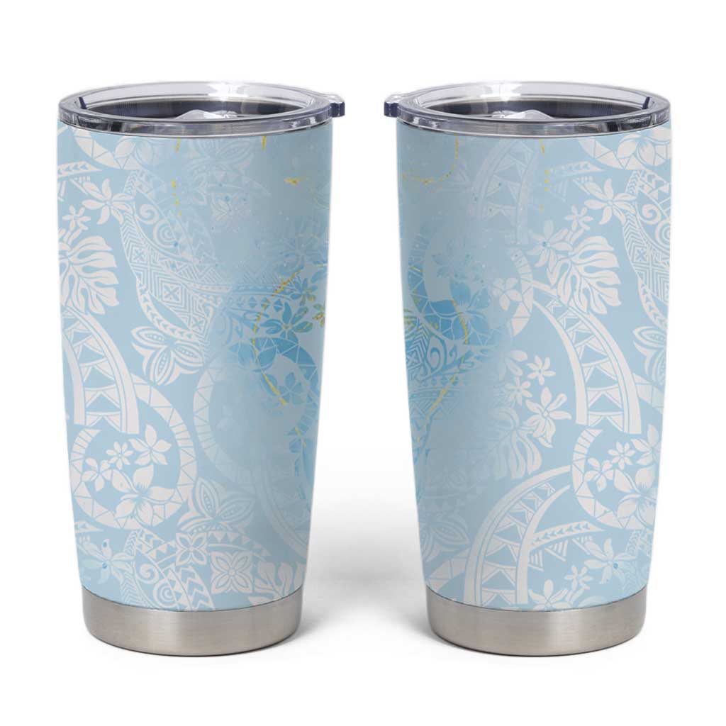 Polynesian Tiare Monstera Baby Blue Tumbler Cup Liquid Style - Polynesian Pride