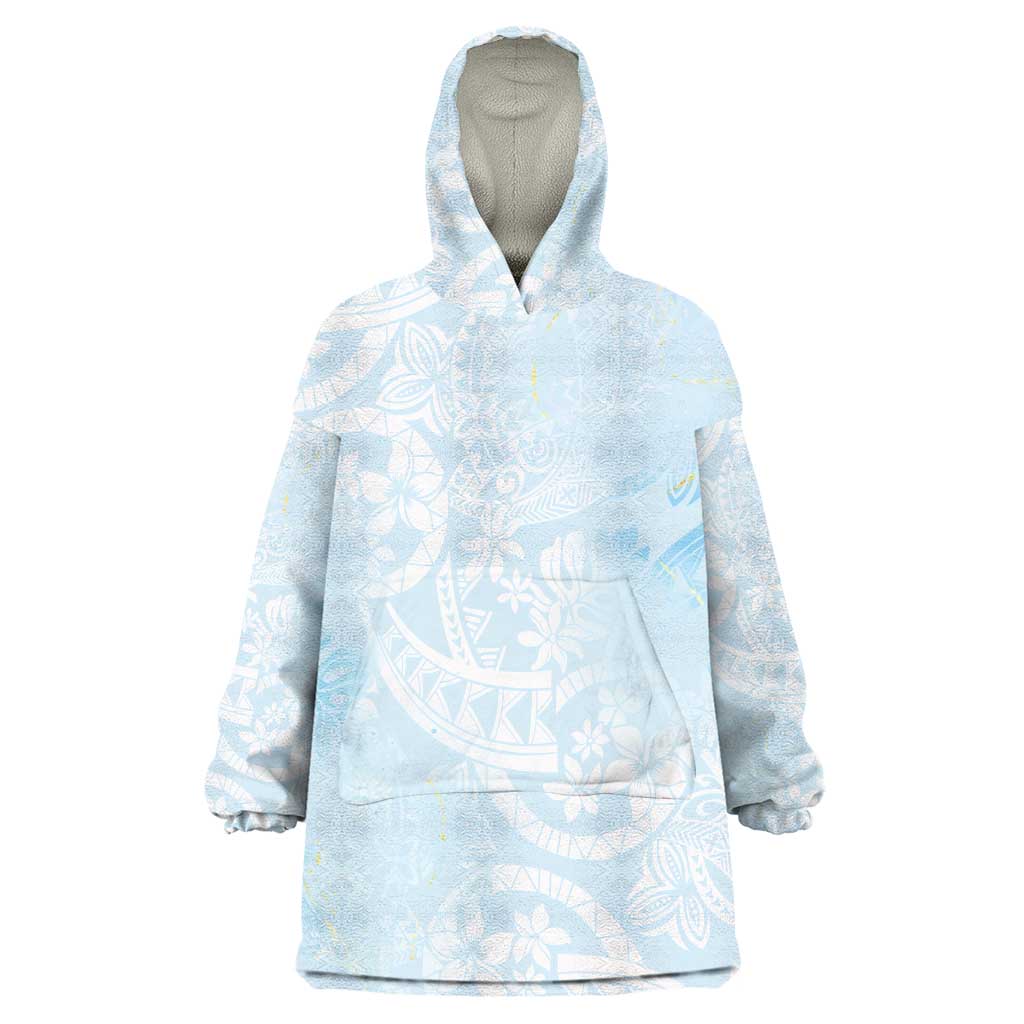 Polynesian Tiare Monstera Baby Blue Wearable Blanket Hoodie Liquid Style - Polynesian Pride