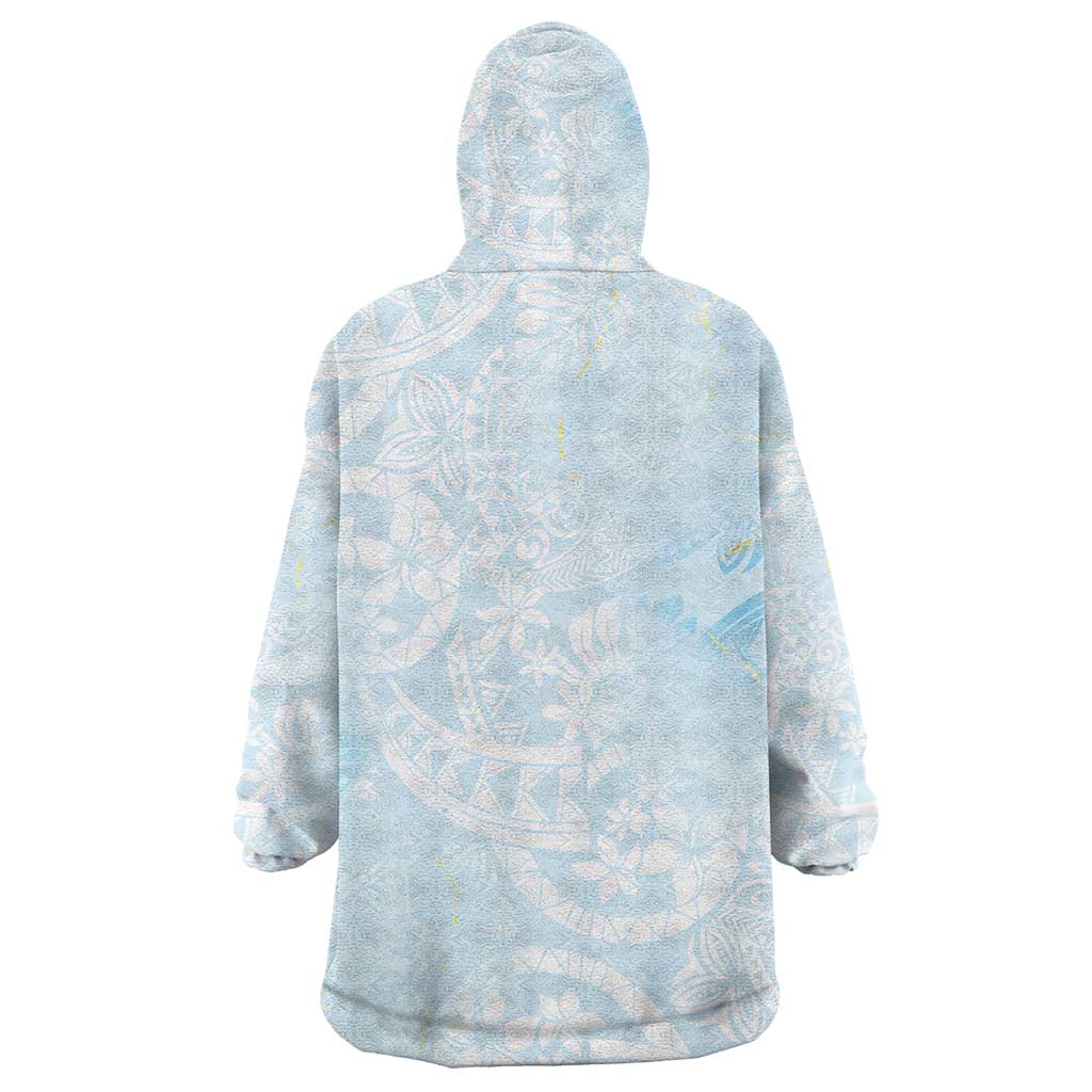 Polynesian Tiare Monstera Baby Blue Wearable Blanket Hoodie Liquid Style - Polynesian Pride