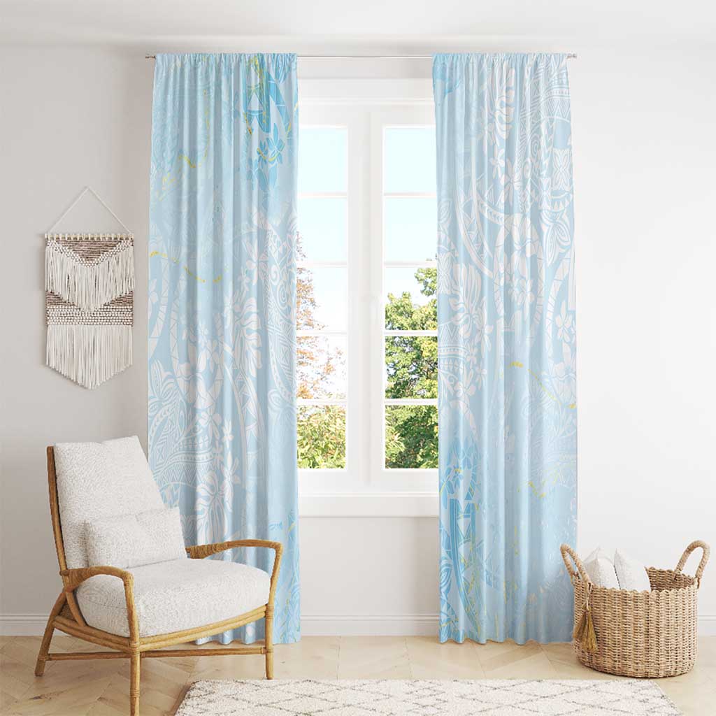 Polynesian Tiare Monstera Baby Blue Window Curtain Liquid Style - Polynesian Pride