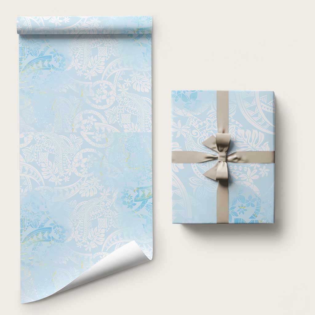 Polynesian Tiare Monstera Baby Blue Wrapping Paper Liquid Style - Polynesian Pride