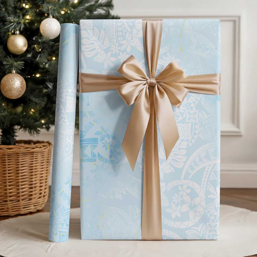 Polynesian Tiare Monstera Baby Blue Wrapping Paper Liquid Style - Polynesian Pride
