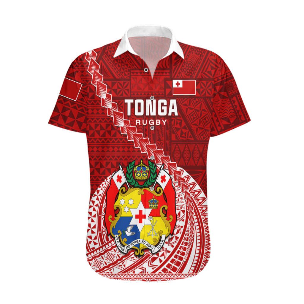 Tonga Rugby Hawaiian Shirt Tongan Ngatu Pattern White Version LT01 Red - Polynesian Pride