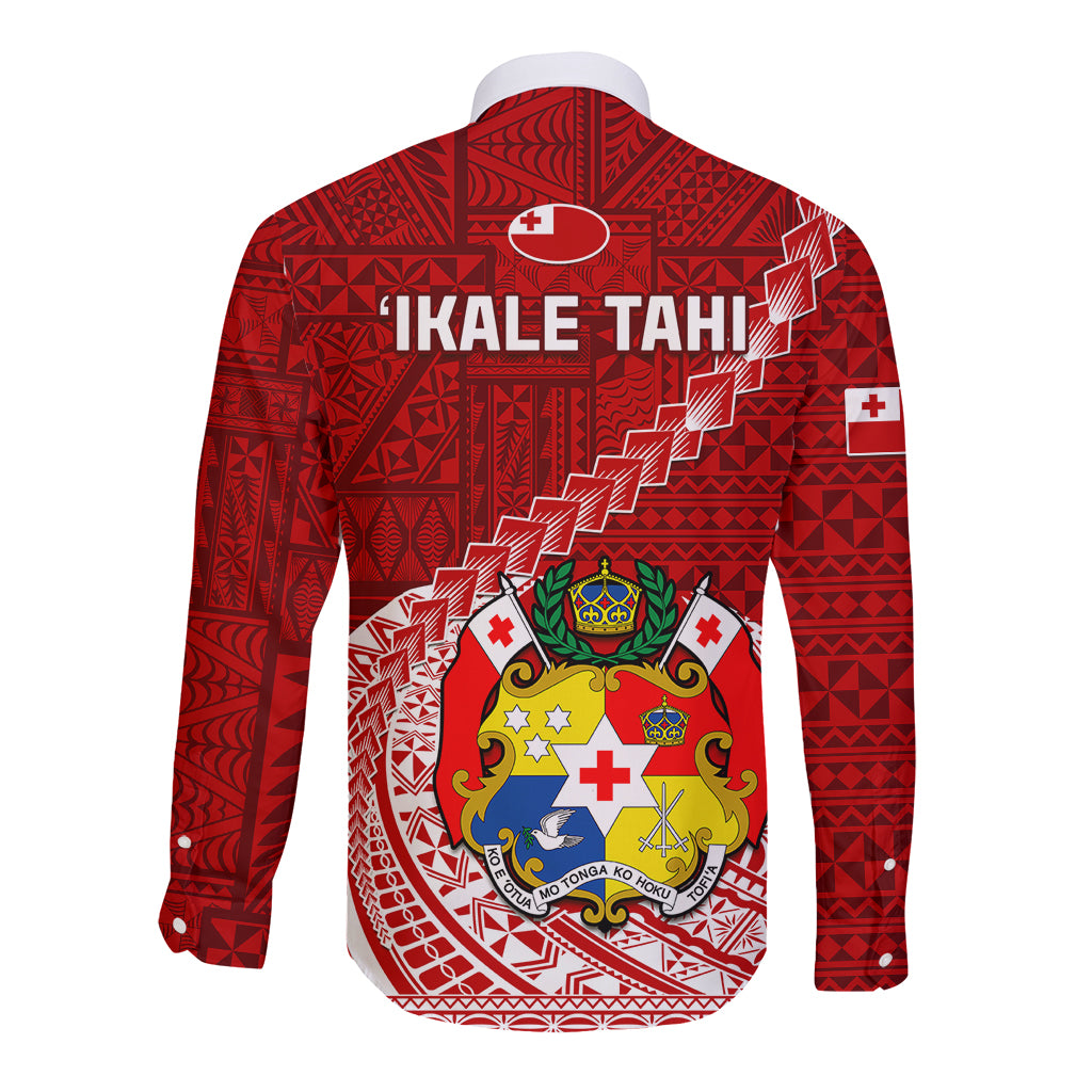 Tonga Rugby Long Sleeve Button Shirt Tongan Ngatu Pattern White Version LT01 - Polynesian Pride