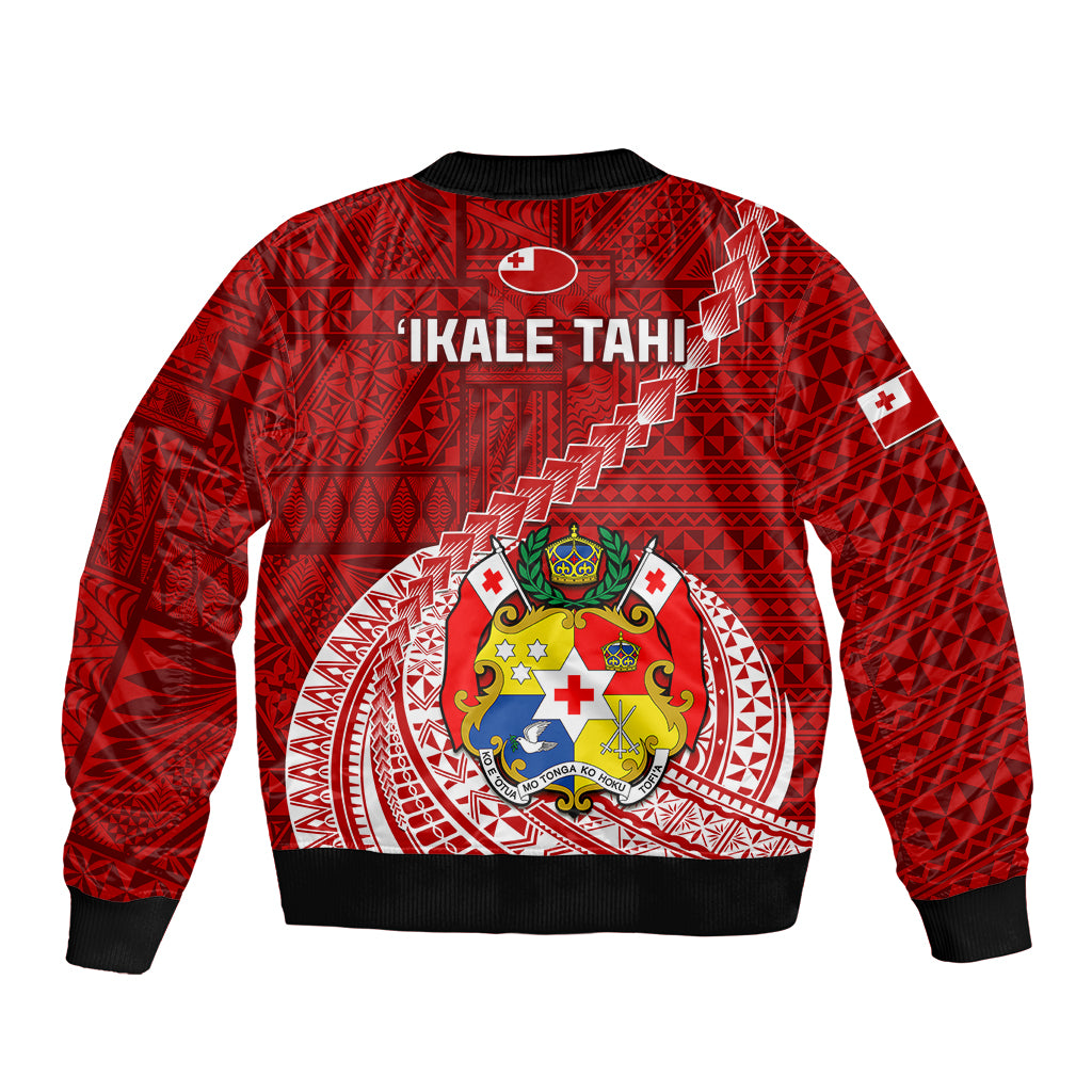Tonga Rugby Sleeve Zip Bomber Jacket Tongan Ngatu Pattern White Version LT01 - Polynesian Pride
