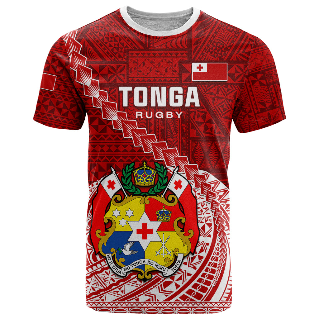 Tonga Rugby T Shirt Tongan Ngatu Pattern White Version LT01 Red - Polynesian Pride