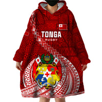 Tonga Rugby Wearable Blanket Hoodie Tongan Ngatu Pattern White Version LT01 - Polynesian Pride
