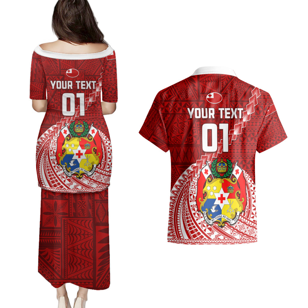 Custom Tonga Rugby Couples Matching Puletasi Dress and Hawaiian Shirt Tongan Ngatu Pattern White Version LT01 - Polynesian Pride