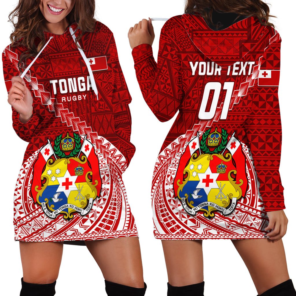 Custom Tonga Rugby Hoodie Dress Tongan Ngatu Pattern White Version LT01 - Polynesian Pride