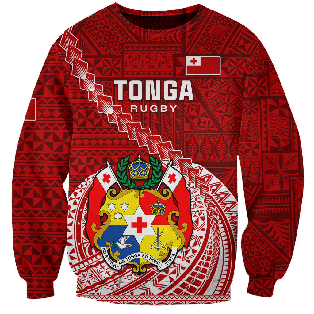 Custom Tonga Rugby Sweatshirt Tongan Ngatu Pattern White Version LT01 Unisex Red - Polynesian Pride