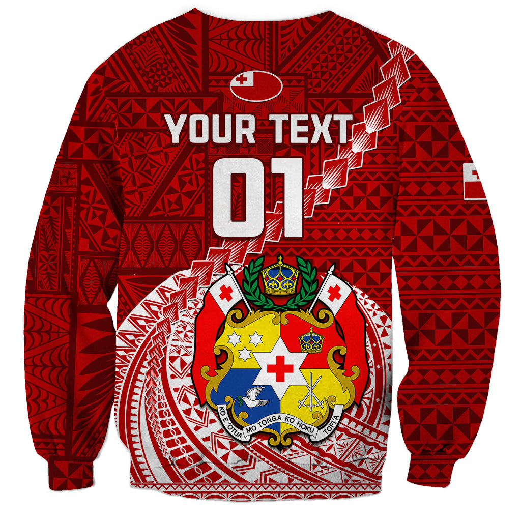 Custom Tonga Rugby Sweatshirt Tongan Ngatu Pattern White Version LT01 - Polynesian Pride