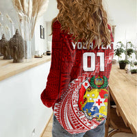 Custom Tonga Rugby Women Casual Shirt Tongan Ngatu Pattern White Version LT01 - Polynesian Pride