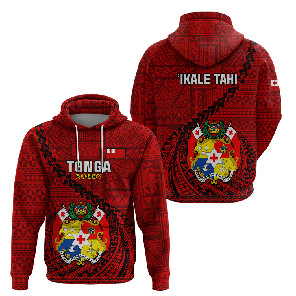Tonga Rugby Hoodie Tongan Ngatu Pattern Black Version LT01 - Polynesian Pride