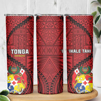 Tonga Rugby Skinny Tumbler Tongan Ngatu Pattern Black Version