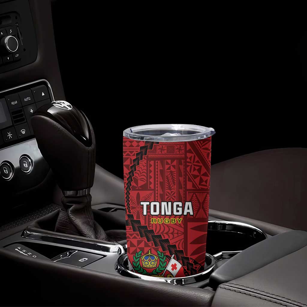 Tonga Rugby Tumbler Cup Tongan Ngatu Pattern Black Version