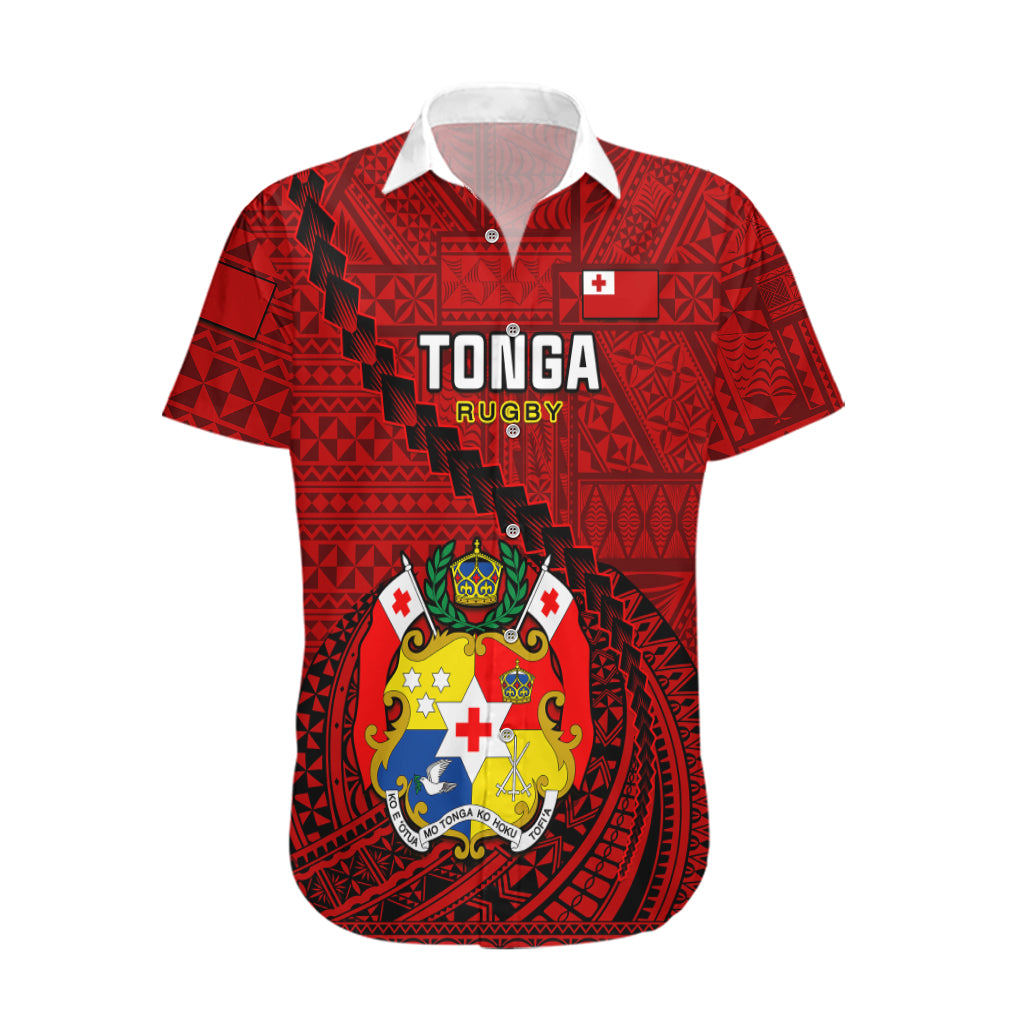 Custom Tonga Rugby Hawaiian Shirt Tongan Ngatu Pattern Black Version LT01 Red - Polynesian Pride