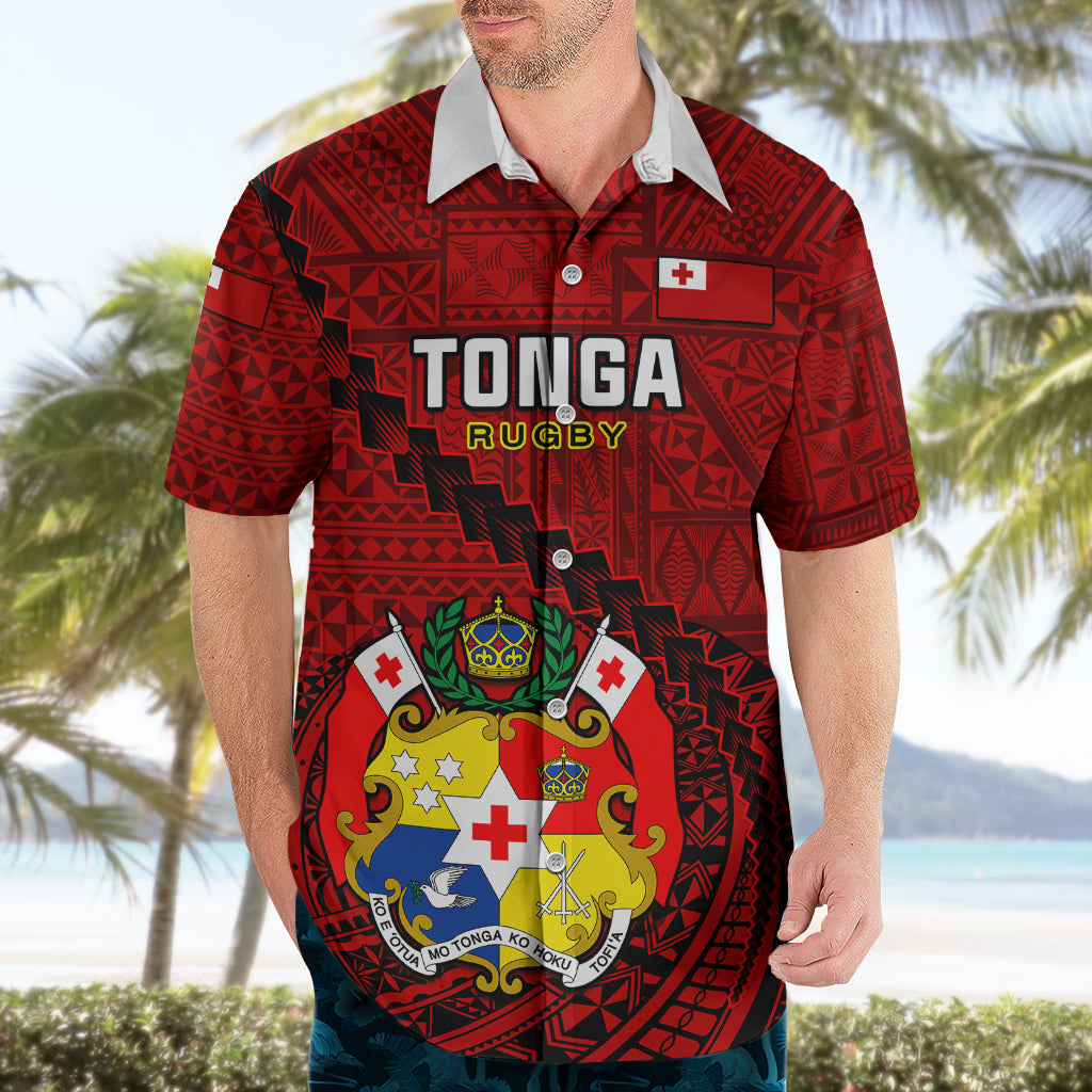 Custom Tonga Rugby Hawaiian Shirt Tongan Ngatu Pattern Black Version LT01 - Polynesian Pride