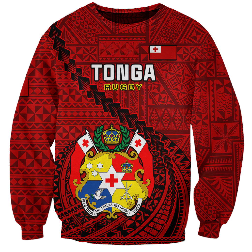 Custom Tonga Rugby Sweatshirt Tongan Ngatu Pattern Black Version LT01 Unisex Red - Polynesian Pride