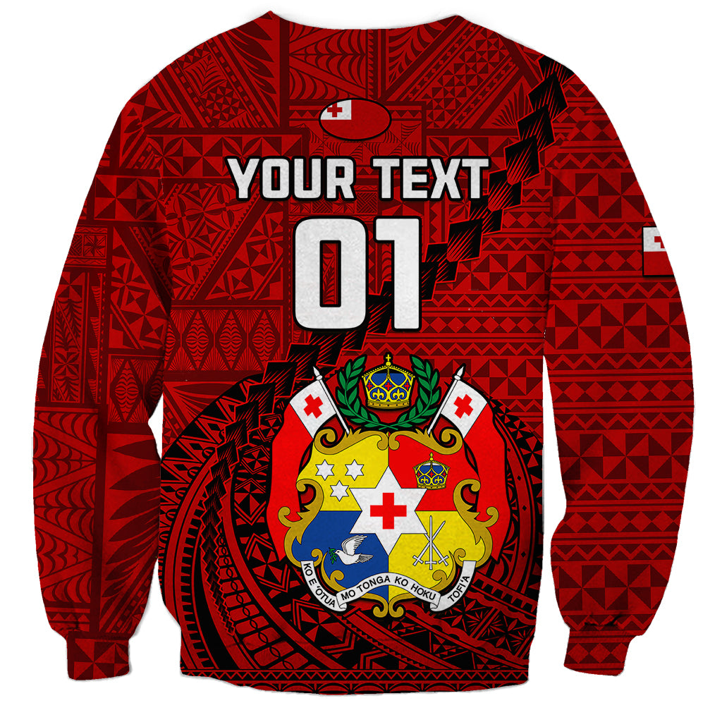 Custom Tonga Rugby Sweatshirt Tongan Ngatu Pattern Black Version LT01 - Polynesian Pride