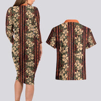 Hawaii Hibiscus Couples Matching Long Sleeve Bodycon Dress and Hawaiian Shirt Retro Style - Polynesian Pride