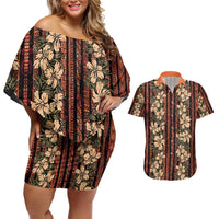 Hawaii Hibiscus Couples Matching Off Shoulder Short Dress and Hawaiian Shirt Retro Style - Polynesian Pride