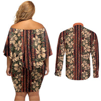 Hawaii Hibiscus Couples Matching Off Shoulder Short Dress and Long Sleeve Button Shirt Retro Style - Polynesian Pride