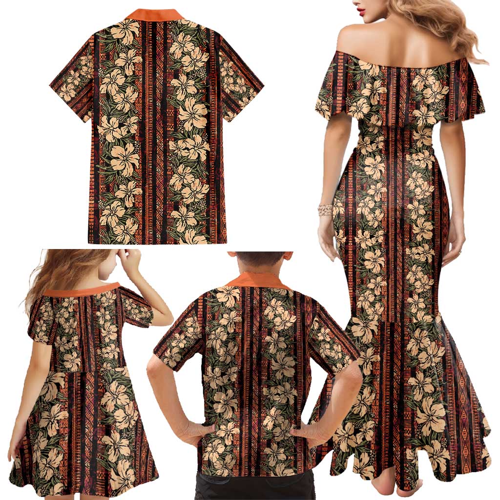 Hawaii Hibiscus Family Matching Mermaid Dress and Hawaiian Shirt Retro Style - Polynesian Pride