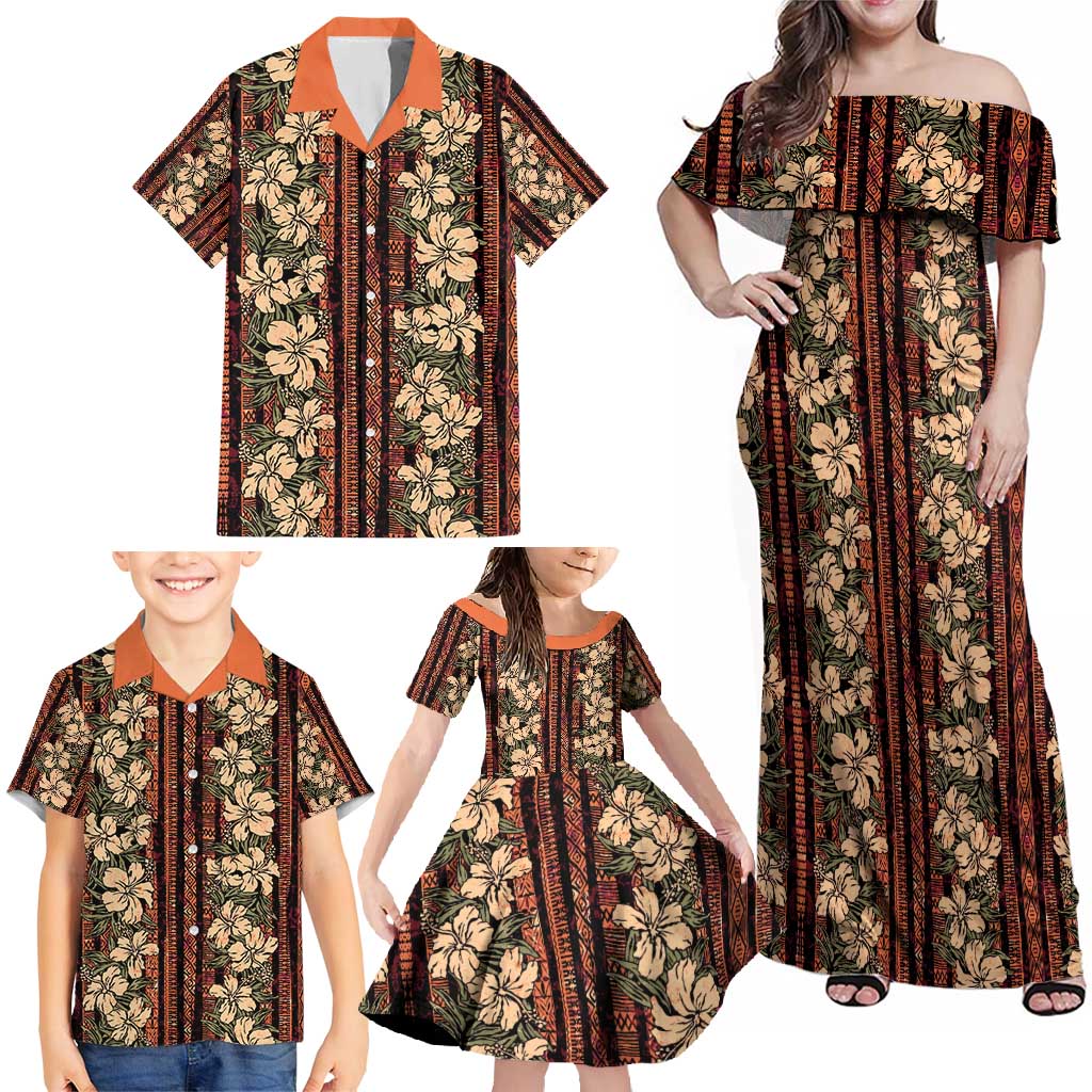 Hawaii Hibiscus Family Matching Off Shoulder Maxi Dress and Hawaiian Shirt Retro Style - Polynesian Pride